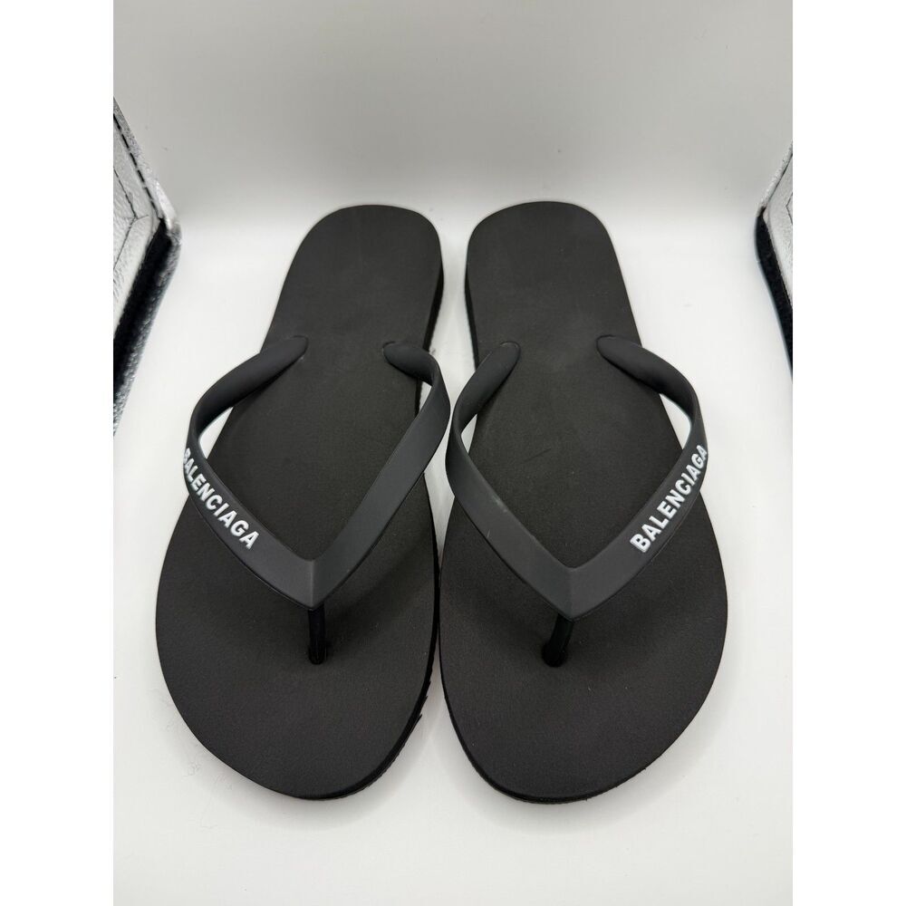 Balenciaga Rubber Logo Flip Flops Black